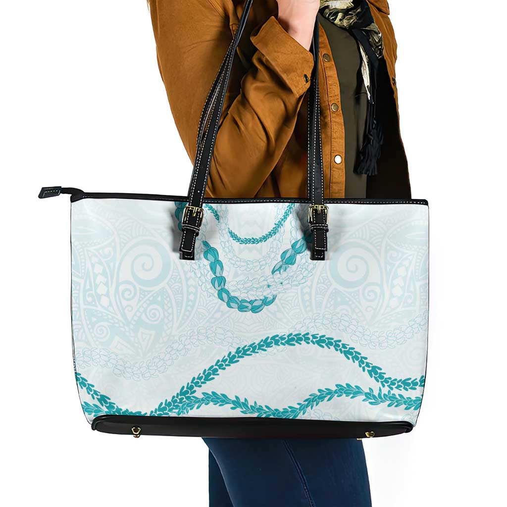 Aloha Lei Mikioi Leather Tote Bag Teal Polynesian Tribal Tatau Pattern