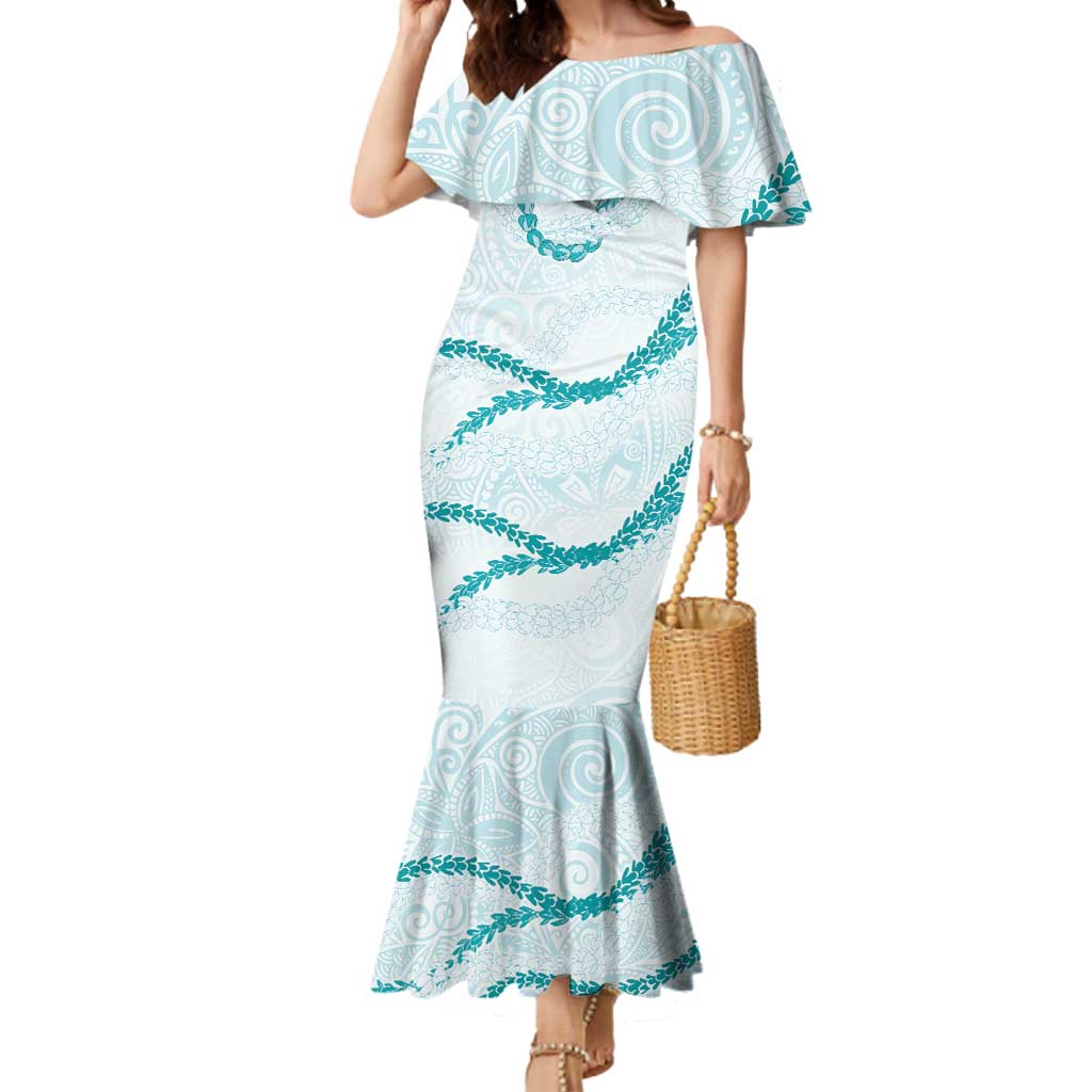 Aloha Lei Mikioi Mermaid Dress Teal Polynesian Tribal Tatau Pattern