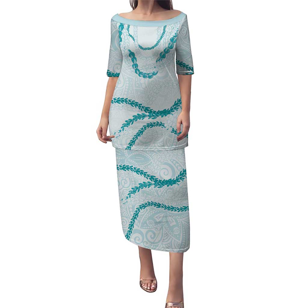 Aloha Lei Mikioi Puletasi Teal Polynesian Tribal Tatau Pattern