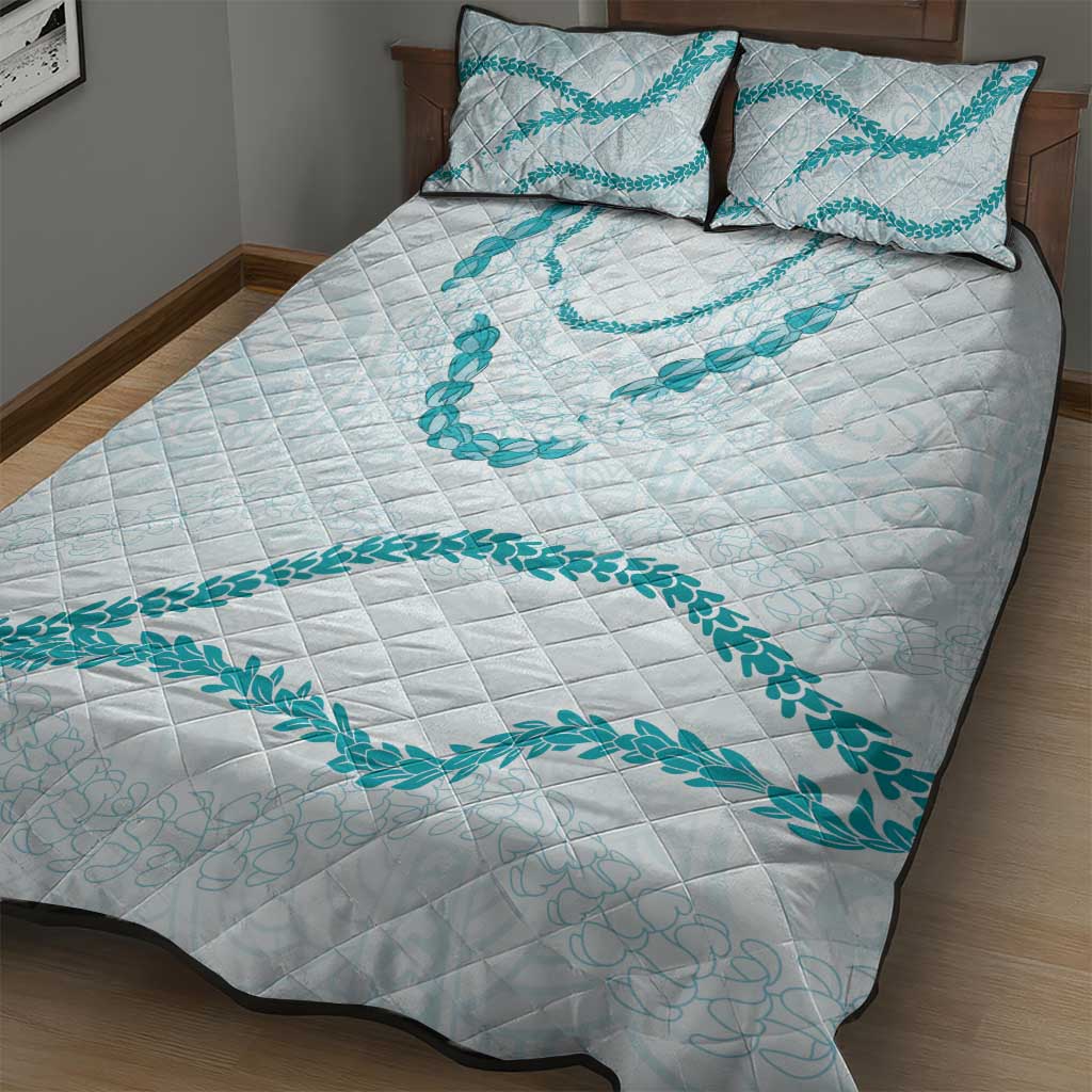 Aloha Lei Mikioi Quilt Bed Set Teal Polynesian Tribal Tatau Pattern