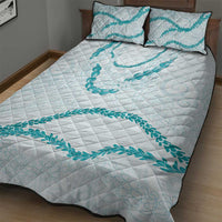Aloha Lei Mikioi Quilt Bed Set Teal Polynesian Tribal Tatau Pattern