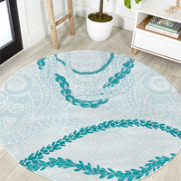 Aloha Lei Mikioi Round Carpet Teal Polynesian Tribal Tatau Pattern