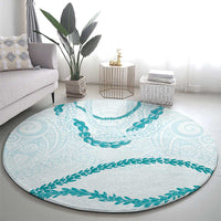 Aloha Lei Mikioi Round Carpet Teal Polynesian Tribal Tatau Pattern