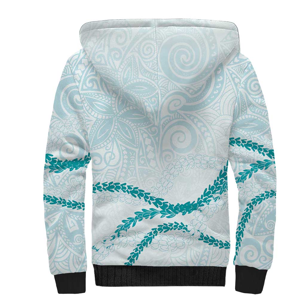 Aloha Lei Mikioi Sherpa Hoodie Teal Polynesian Tribal Tatau Pattern