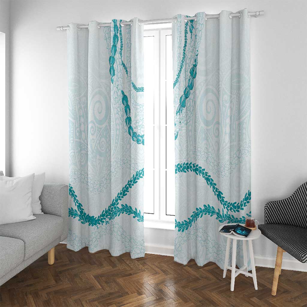 Aloha Lei Mikioi Window Curtain Teal Polynesian Tribal Tatau Pattern
