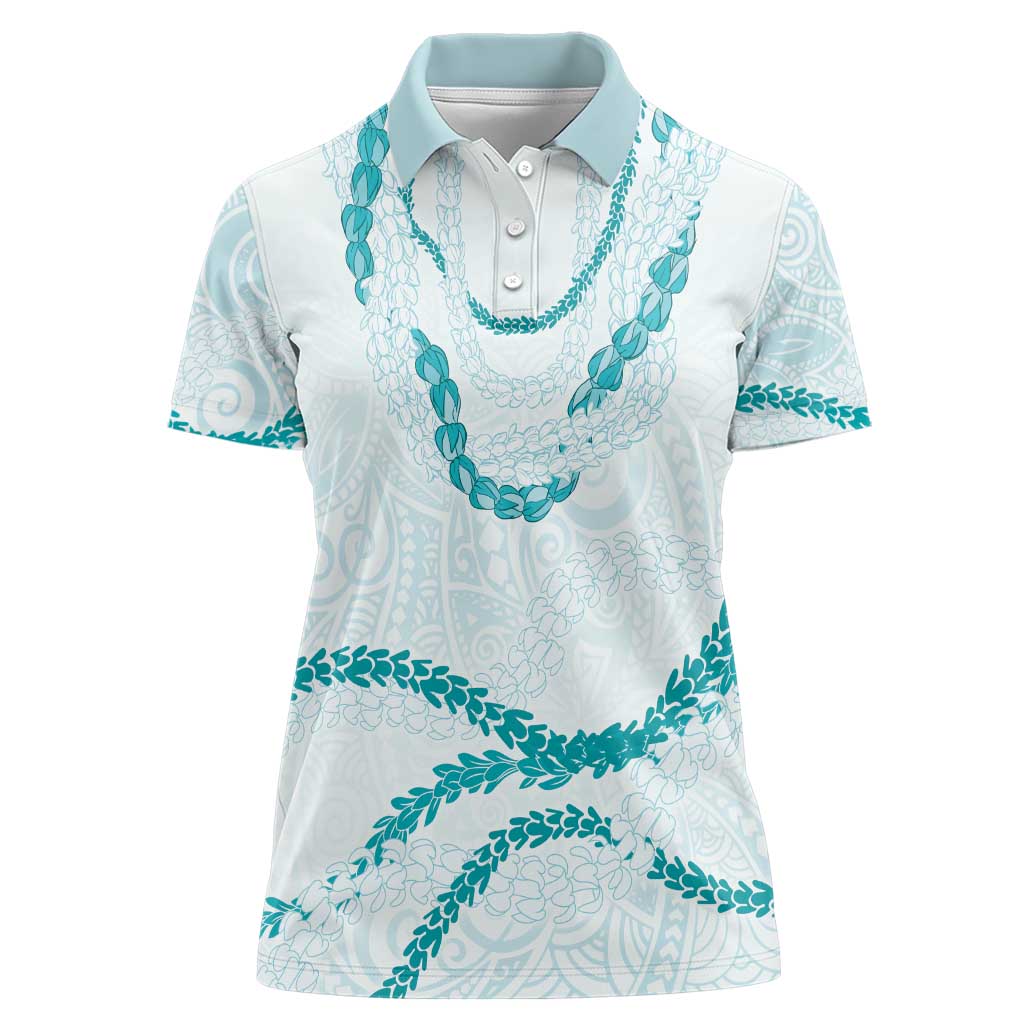 Aloha Lei Mikioi Women Polo Shirt Teal Polynesian Tribal Tatau Pattern