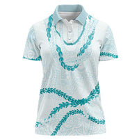 Aloha Lei Mikioi Women Polo Shirt Teal Polynesian Tribal Tatau Pattern