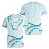 Aloha Lei Mikioi Women V-Neck T-Shirt Teal Polynesian Tribal Tatau Pattern LT9 - Polynesian Pride
