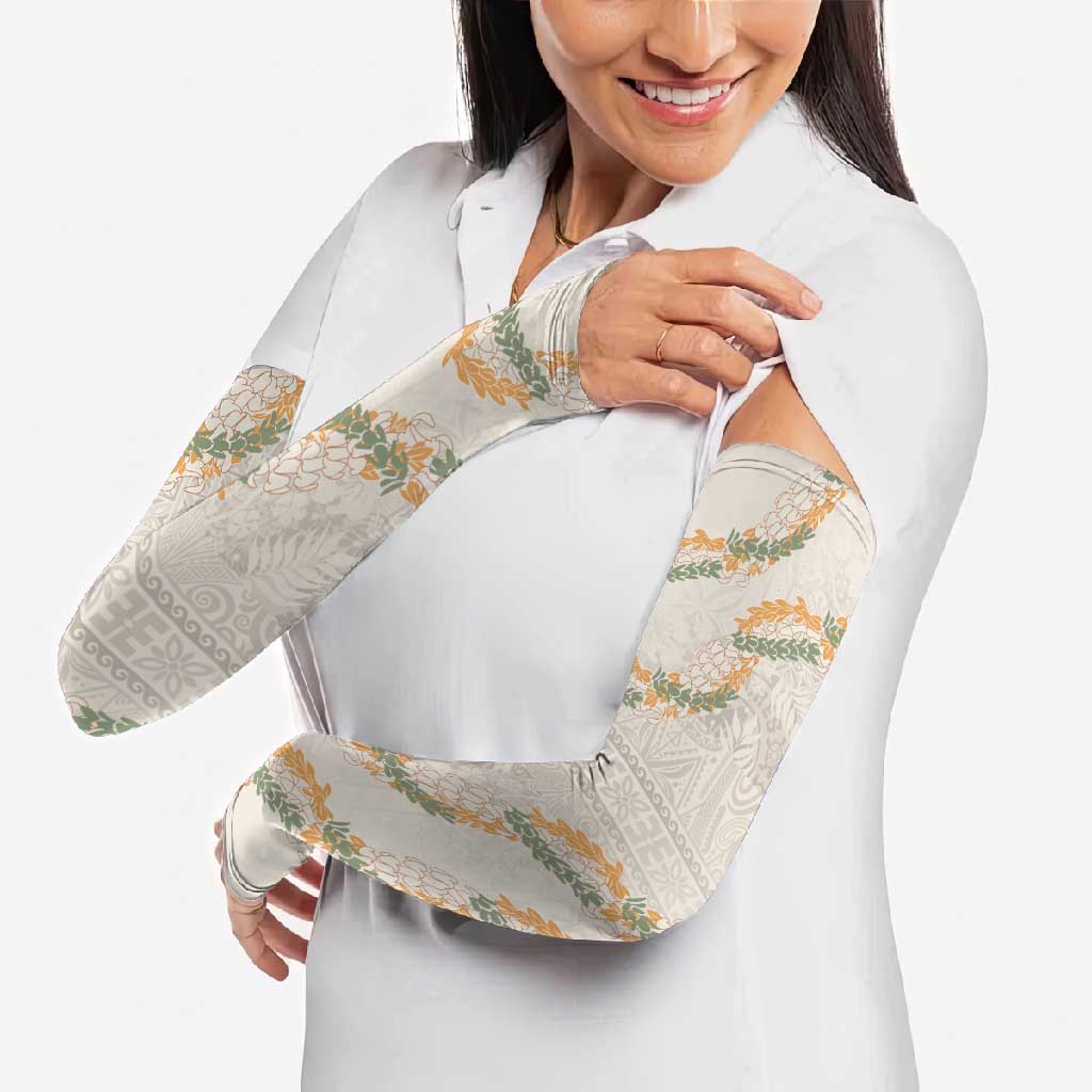 Aloha Pakalana and Puakenikeni Lei Arm Sleeves Beige Hawaiian Pattern - Polynesian Pride