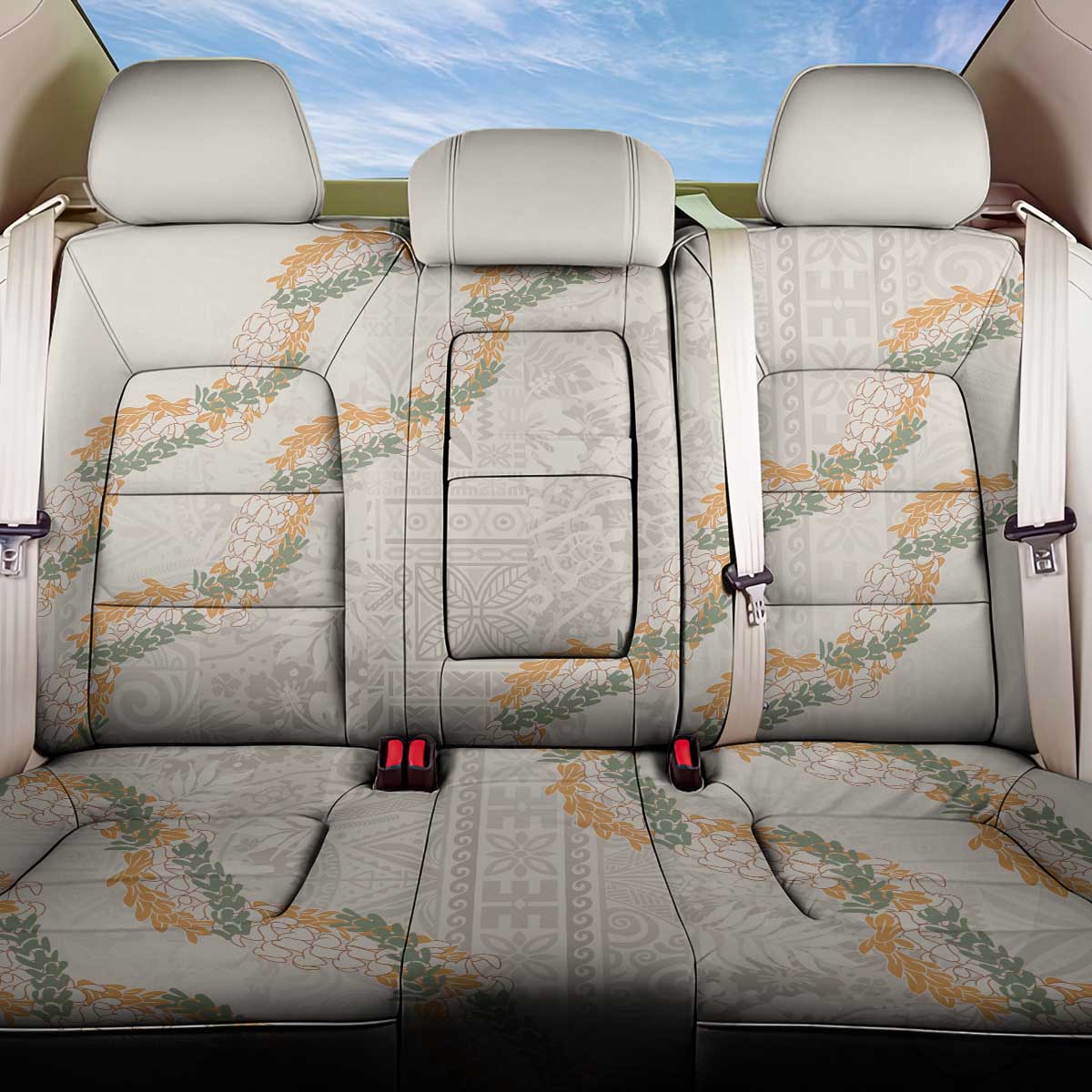 Aloha Pakalana and Puakenikeni Lei Back Car Seat Cover Beige Hawaiian Pattern
