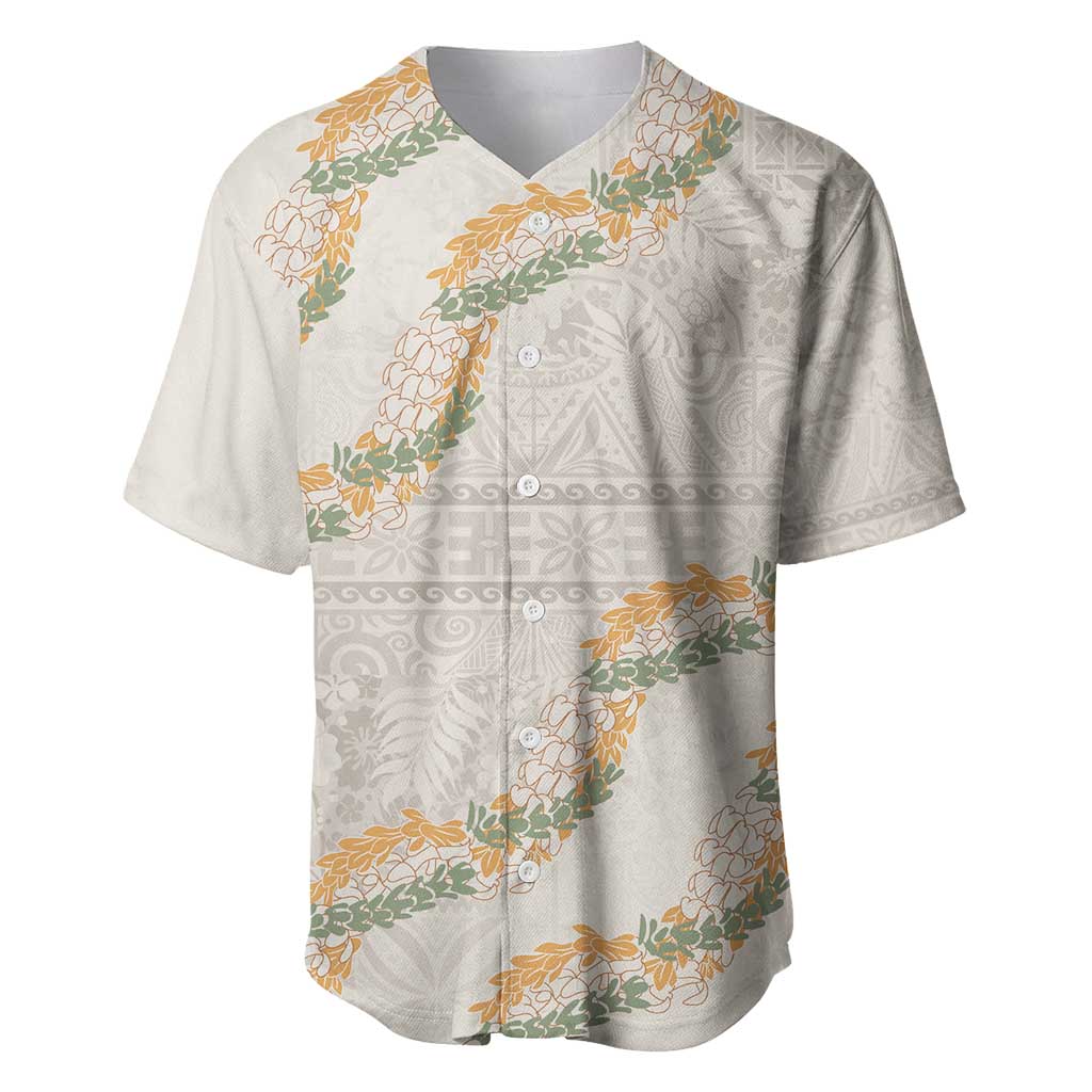 Aloha Pakalana and Puakenikeni Lei Baseball Jersey Beige Hawaiian Pattern LT9 Beige - Polynesian Pride