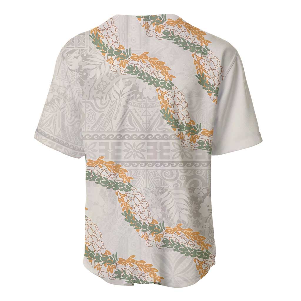 Aloha Pakalana and Puakenikeni Lei Baseball Jersey Beige Hawaiian Pattern LT9 - Polynesian Pride