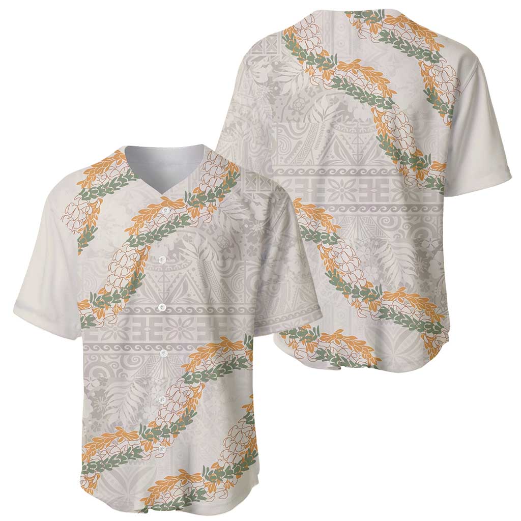 Aloha Pakalana and Puakenikeni Lei Baseball Jersey Beige Hawaiian Pattern LT9 - Polynesian Pride