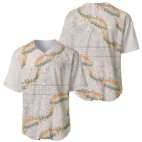 Aloha Pakalana and Puakenikeni Lei Baseball Jersey Beige Hawaiian Pattern LT9 - Polynesian Pride