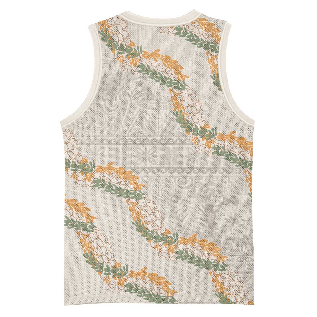 Aloha Pakalana and Puakenikeni Lei Basketball Jersey Beige Hawaiian Pattern - Polynesian Pride
