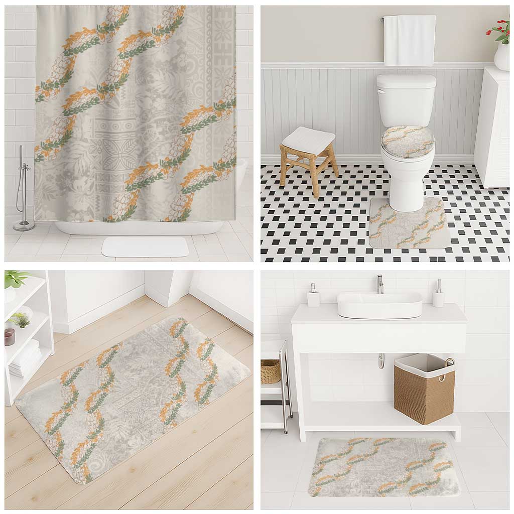 Aloha Pakalana and Puakenikeni Lei Bathroom Set Beige Hawaiian Pattern - Polynesian Pride
