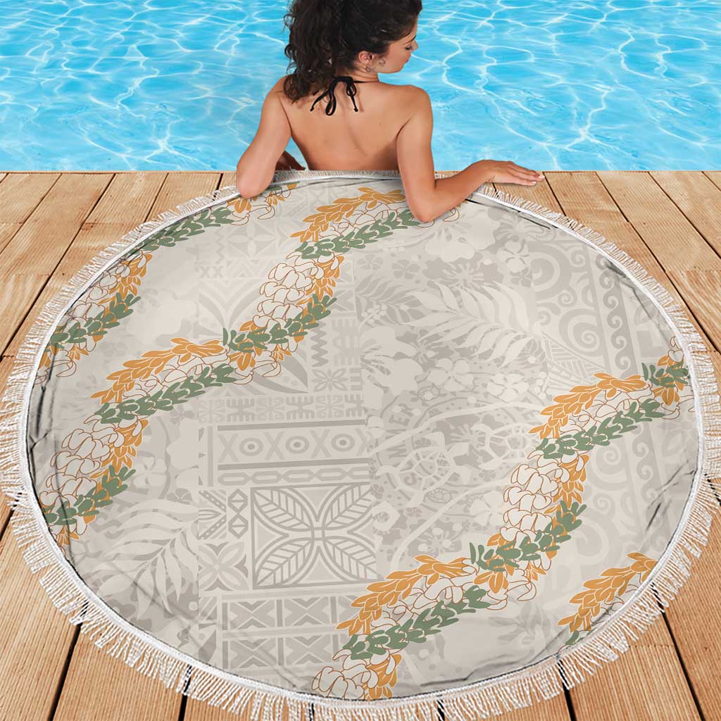 Aloha Pakalana and Puakenikeni Lei Beach Blanket Beige Hawaiian Pattern