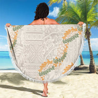 Aloha Pakalana and Puakenikeni Lei Beach Blanket Beige Hawaiian Pattern