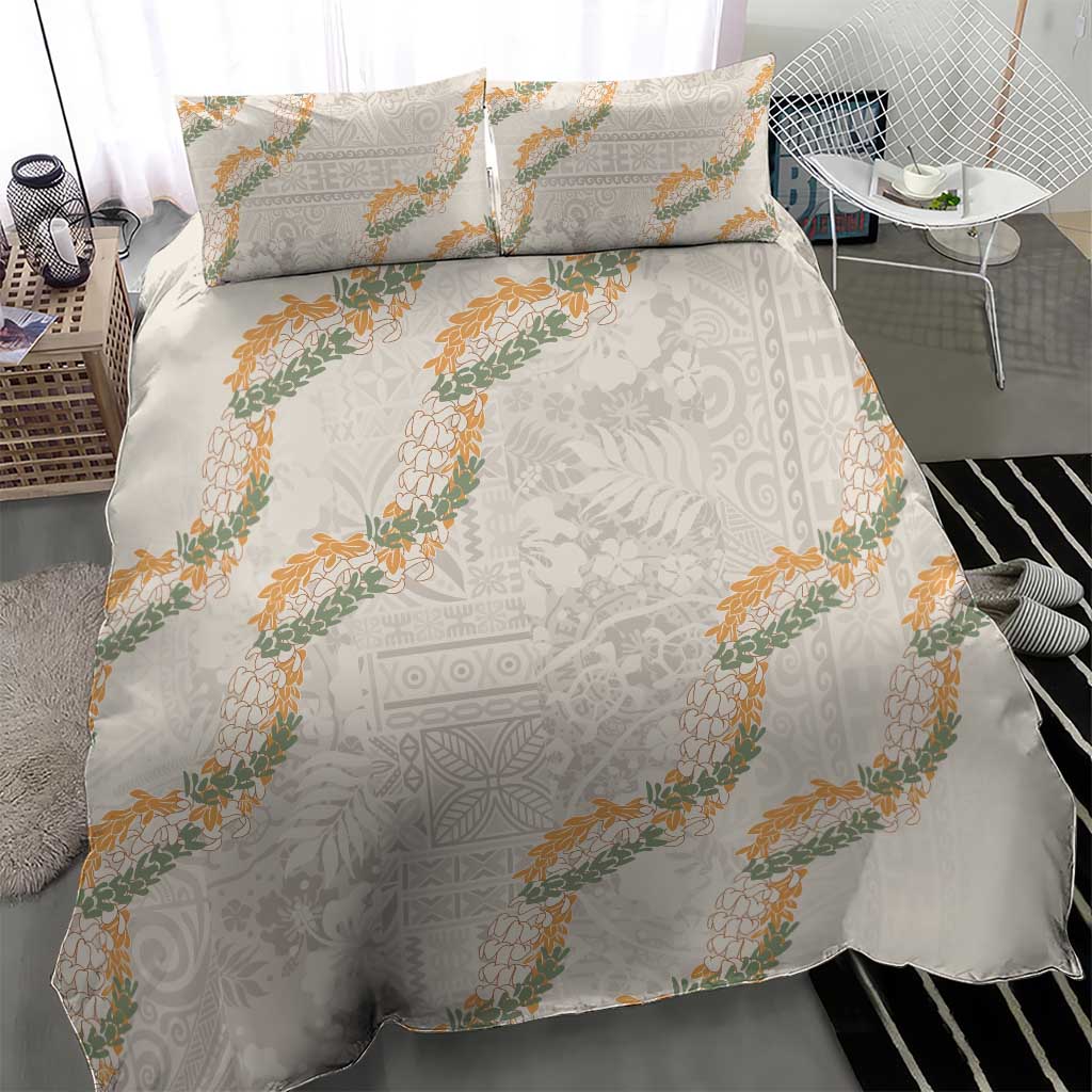 Aloha Pakalana and Puakenikeni Lei Bedding Set Beige Hawaiian Pattern
