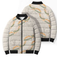 Aloha Pakalana and Puakenikeni Lei Bomber Puffer Jacket Beige Hawaiian Pattern - Polynesian Pride