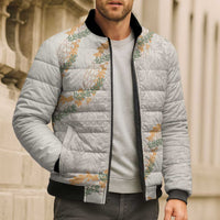 Aloha Pakalana and Puakenikeni Lei Bomber Puffer Jacket Beige Hawaiian Pattern - Polynesian Pride
