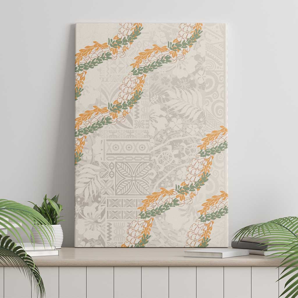 Aloha Pakalana and Puakenikeni Lei Canvas Wall Art Beige Hawaiian Pattern