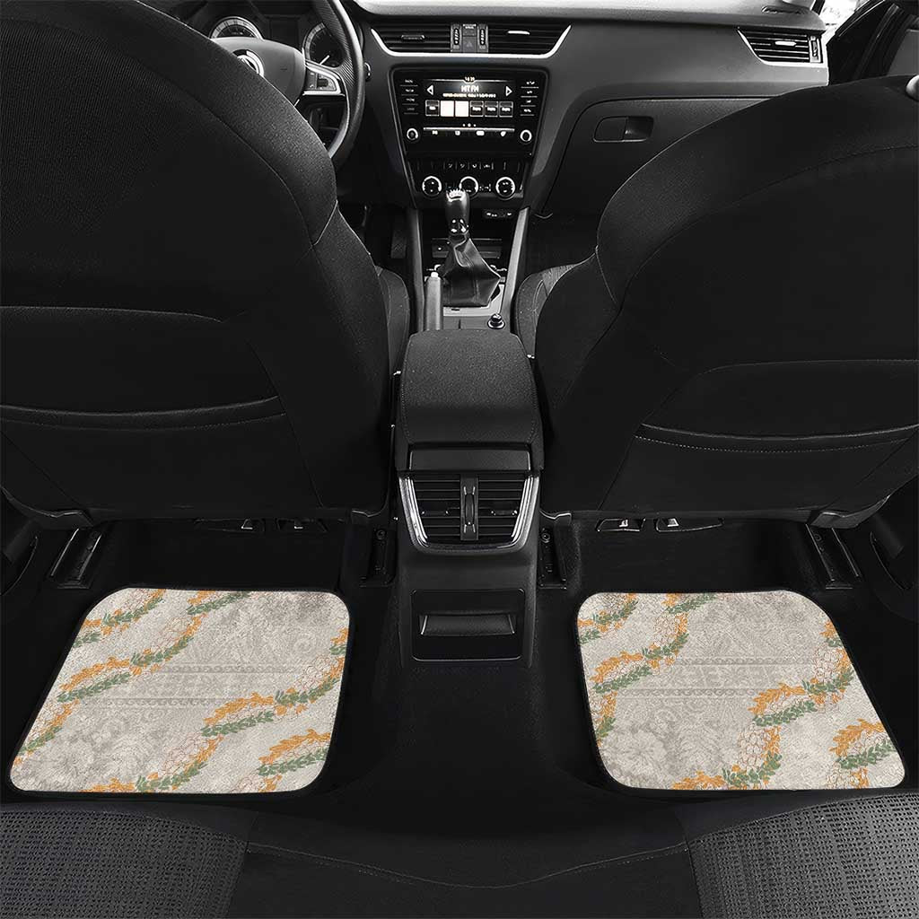 Aloha Pakalana and Puakenikeni Lei Car Mats Beige Hawaiian Pattern