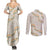 Aloha Pakalana and Puakenikeni Lei Couples Matching Summer Maxi Dress and Long Sleeve Button Shirt Beige Hawaiian Pattern