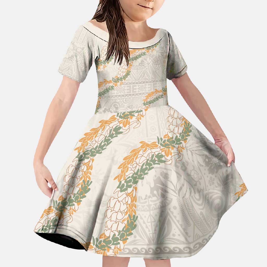 Aloha Pakalana and Puakenikeni Lei Family Matching Off Shoulder Maxi Dress and Hawaiian Shirt Beige Hawaiian Pattern