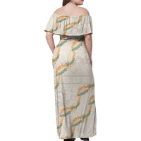 Aloha Pakalana and Puakenikeni Lei Family Matching Off Shoulder Maxi Dress and Hawaiian Shirt Beige Hawaiian Pattern