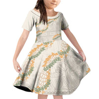 Aloha Pakalana and Puakenikeni Lei Family Matching Off Shoulder Short Dress and Hawaiian Shirt Beige Hawaiian Pattern