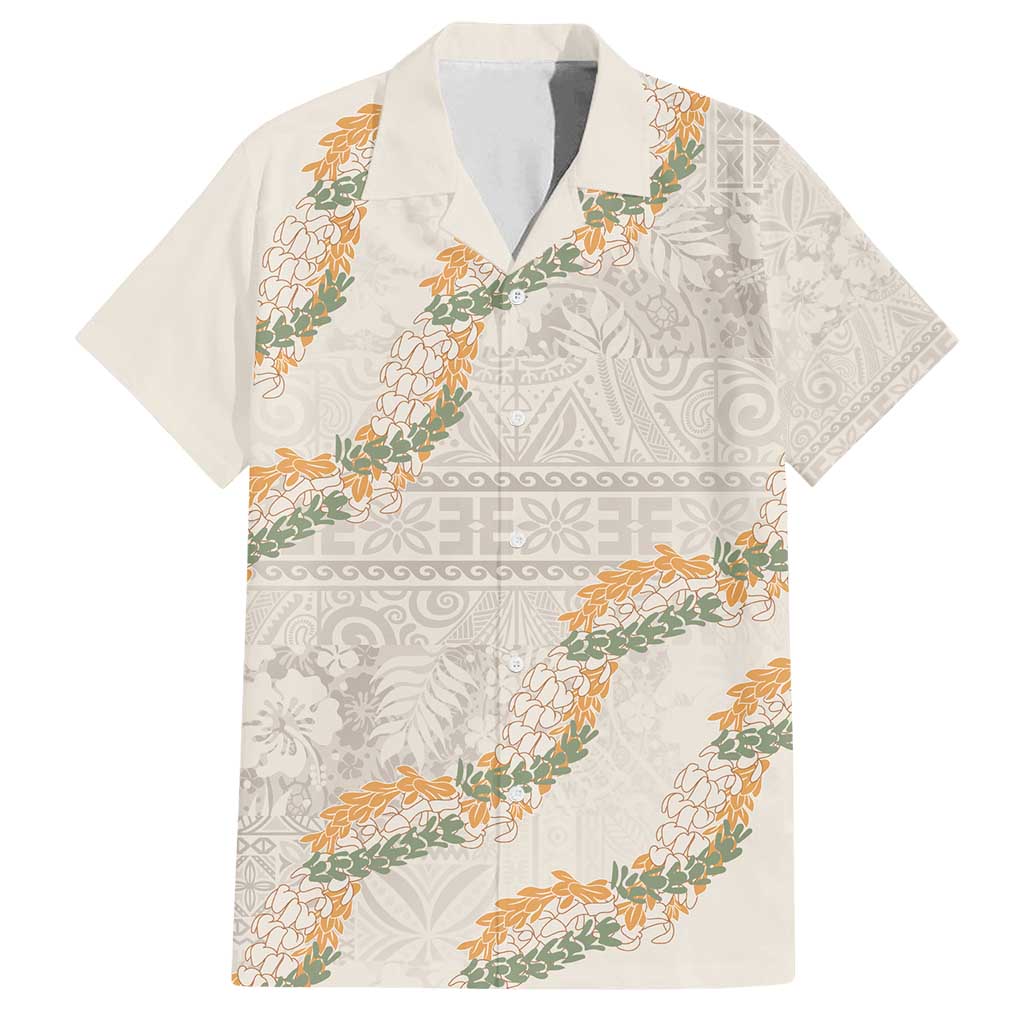 Aloha Pakalana and Puakenikeni Lei Family Matching Off Shoulder Short Dress and Hawaiian Shirt Beige Hawaiian Pattern
