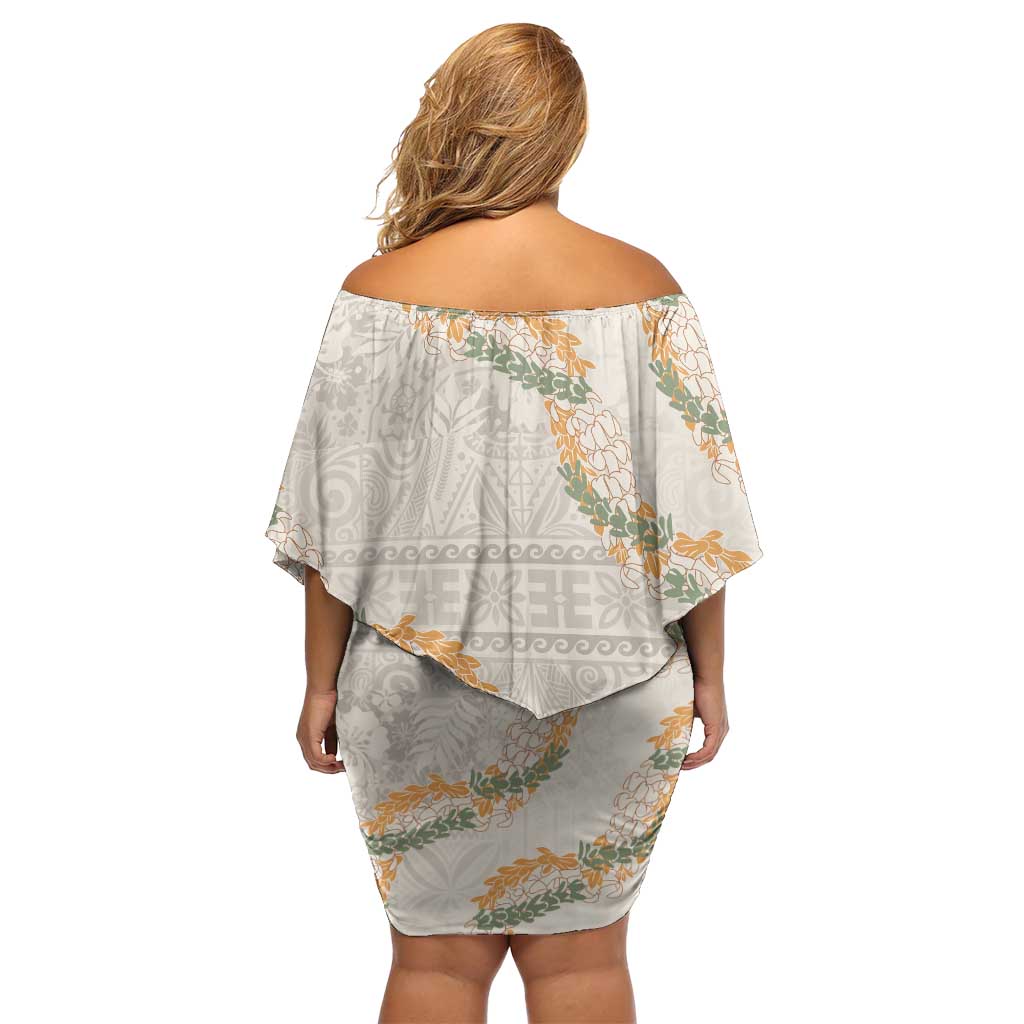 Aloha Pakalana and Puakenikeni Lei Family Matching Off Shoulder Short Dress and Hawaiian Shirt Beige Hawaiian Pattern