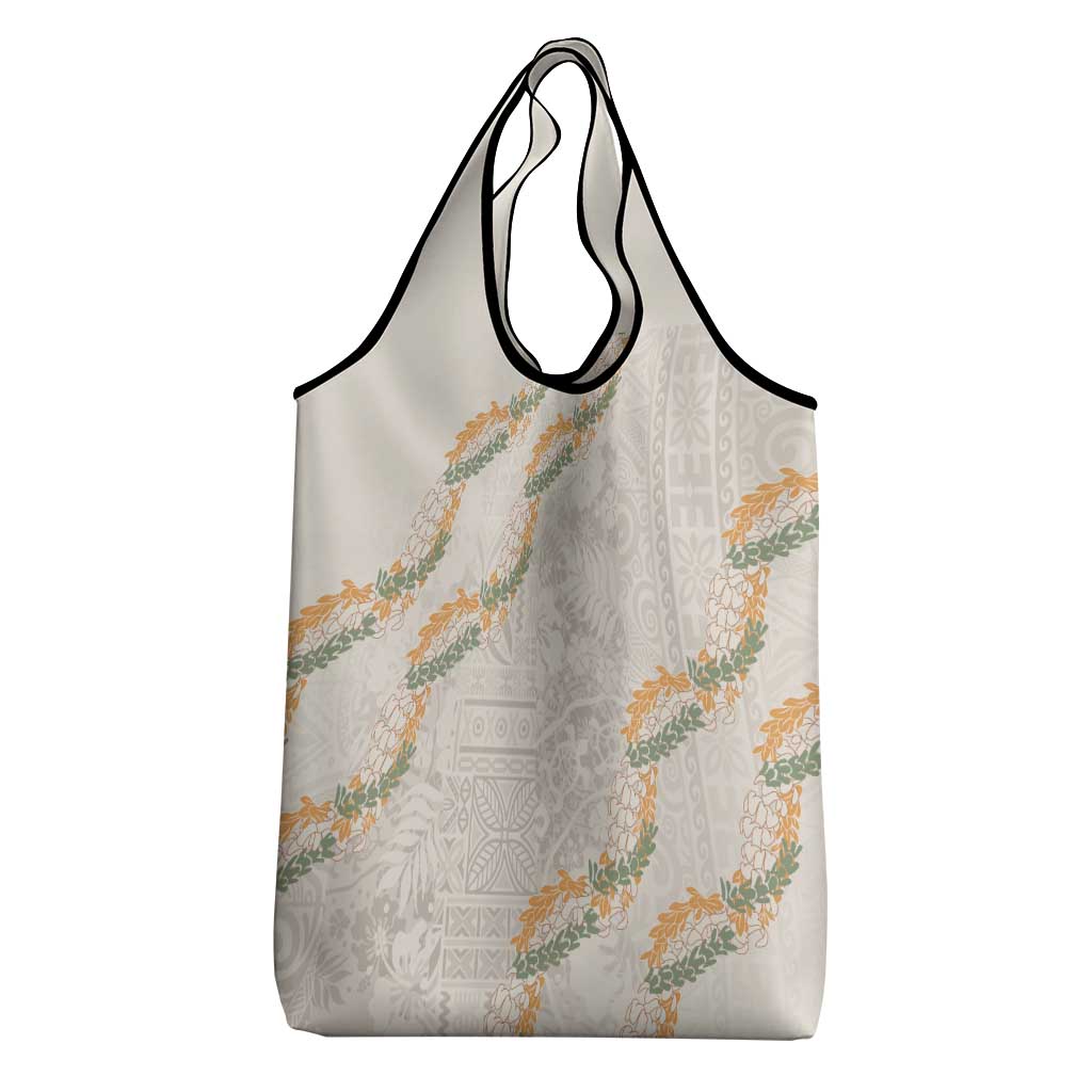 Aloha Pakalana and Puakenikeni Lei Grocery Bag Beige Hawaiian Pattern