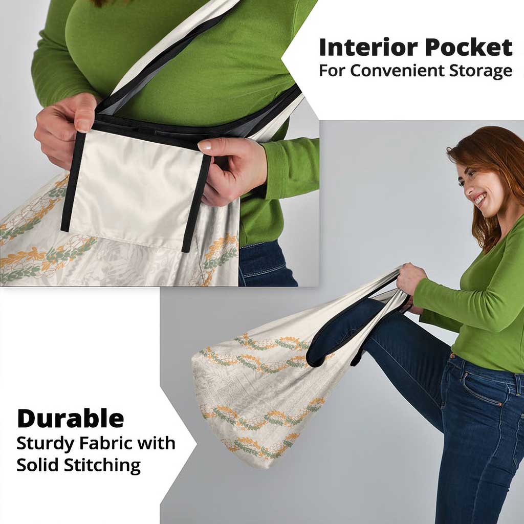 Aloha Pakalana and Puakenikeni Lei Grocery Bag Beige Hawaiian Pattern