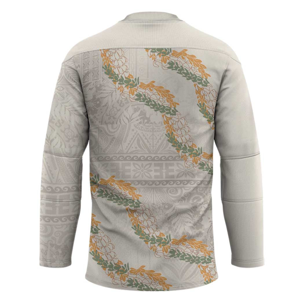 Aloha Pakalana and Puakenikeni Lei Hockey Jersey Beige Hawaiian Pattern - Polynesian Pride