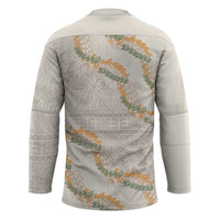 Aloha Pakalana and Puakenikeni Lei Hockey Jersey Beige Hawaiian Pattern - Polynesian Pride