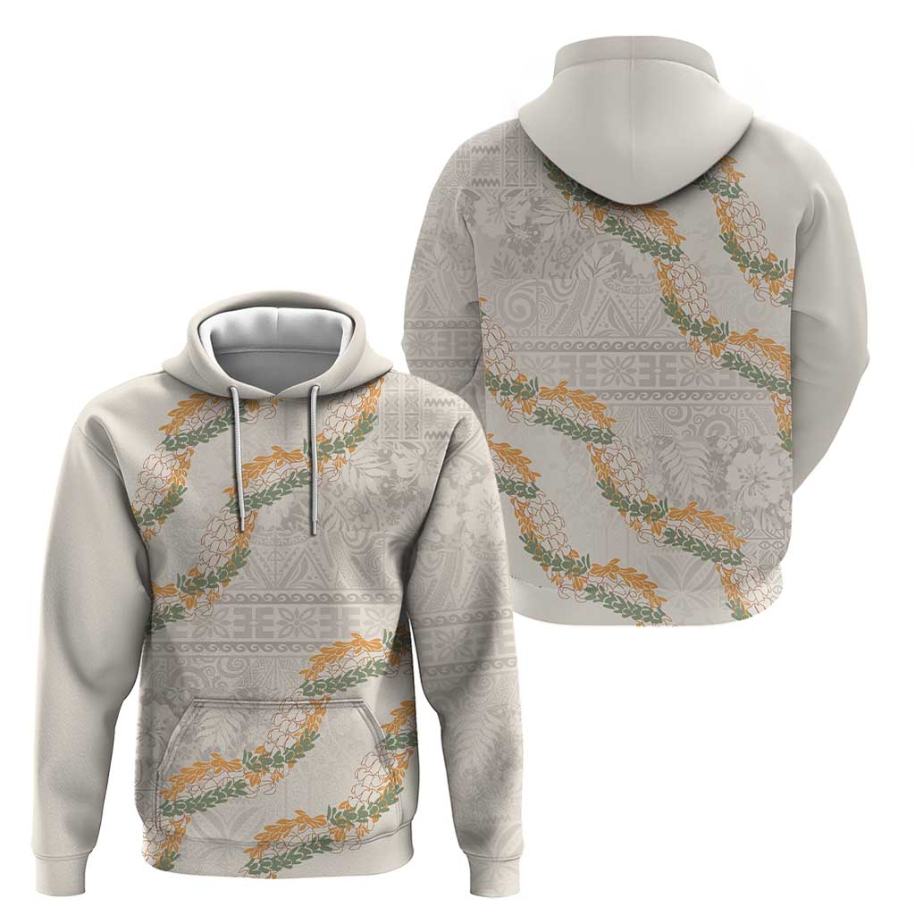 Aloha Pakalana and Puakenikeni Lei Hoodie Beige Hawaiian Pattern