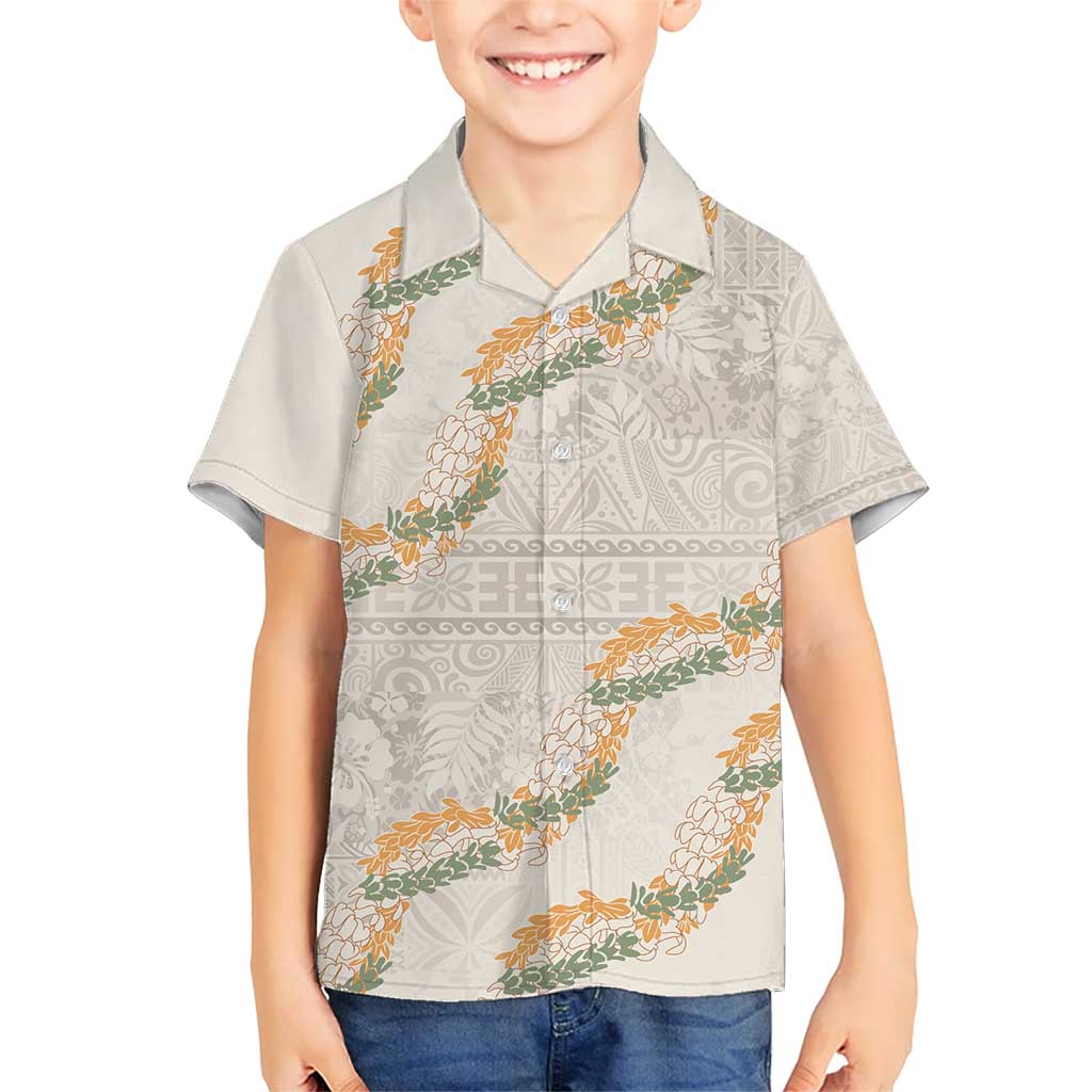 Aloha Pakalana and Puakenikeni Lei Kid Hawaiian Shirt Beige Hawaiian Pattern