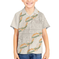 Aloha Pakalana and Puakenikeni Lei Kid Hawaiian Shirt Beige Hawaiian Pattern