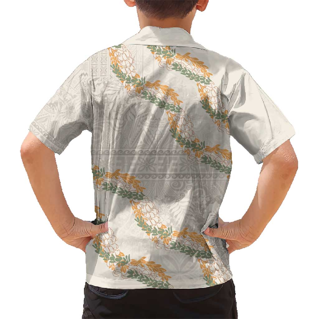 Aloha Pakalana and Puakenikeni Lei Kid Hawaiian Shirt Beige Hawaiian Pattern