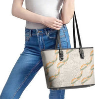 Aloha Pakalana and Puakenikeni Lei Leather Tote Bag Beige Hawaiian Pattern