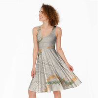 Aloha Pakalana and Puakenikeni Lei Midi Dress Beige Hawaiian Pattern - Polynesian Pride