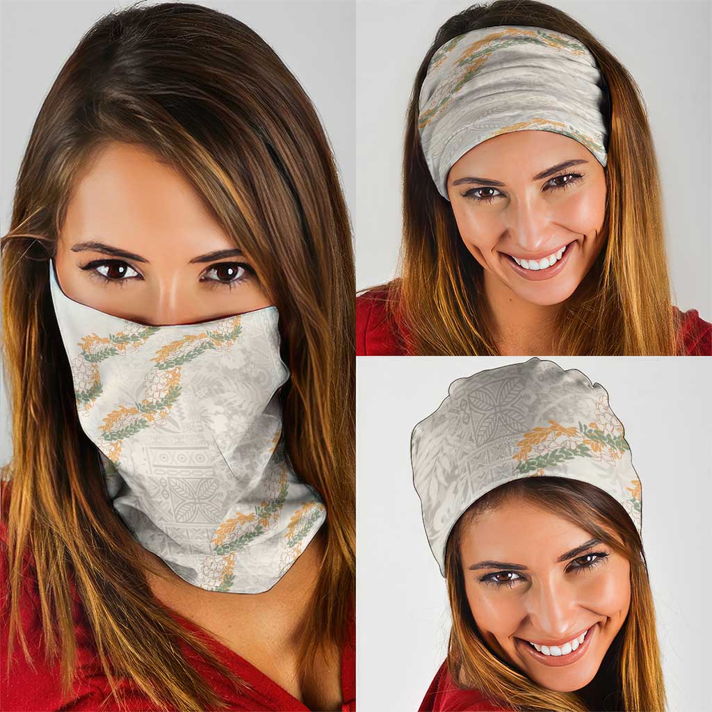 Aloha Pakalana and Puakenikeni Lei Neck Gaiter Beige Hawaiian Pattern - Polynesian Pride