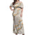 Aloha Pakalana and Puakenikeni Lei Off Shoulder Maxi Dress Beige Hawaiian Pattern