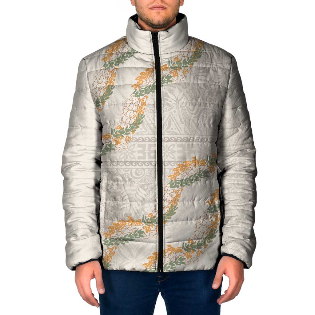 Aloha Pakalana and Puakenikeni Lei Padded Jacket Beige Hawaiian Pattern - Polynesian Pride