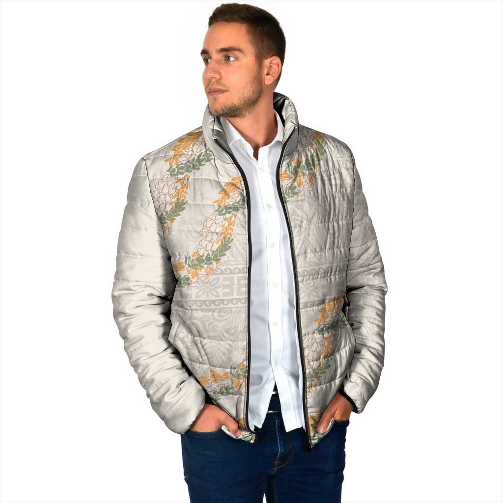 Aloha Pakalana and Puakenikeni Lei Padded Jacket Beige Hawaiian Pattern - Polynesian Pride
