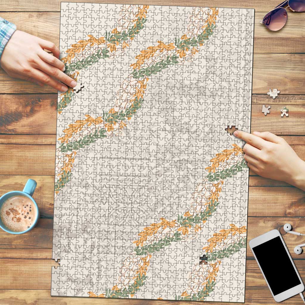 Aloha Pakalana and Puakenikeni Lei Puzzle Beige Hawaiian Pattern - Polynesian Pride