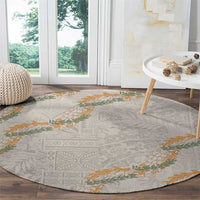Aloha Pakalana and Puakenikeni Lei Round Carpet Beige Hawaiian Pattern