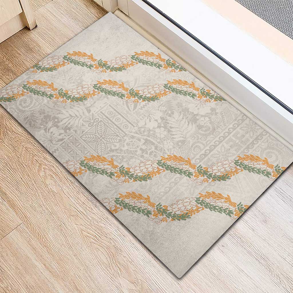 Aloha Pakalana and Puakenikeni Lei Rubber Doormat Beige Hawaiian Pattern